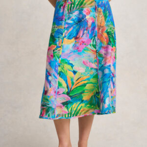 Panelled Flared Skirt - Vibrant Palm Print