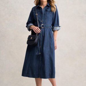 Denim Trench Dress - Mid Denim Wash